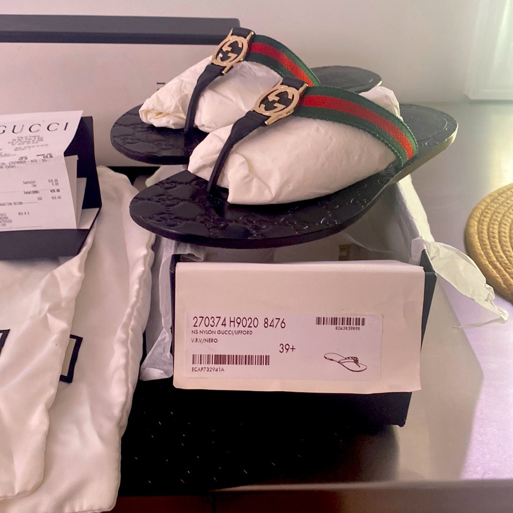 GUCCI GG Web Thong Sandals